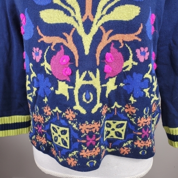 Anthropologie HWR Blue Cropped Sweater Embroidered - Picture 5 of 12